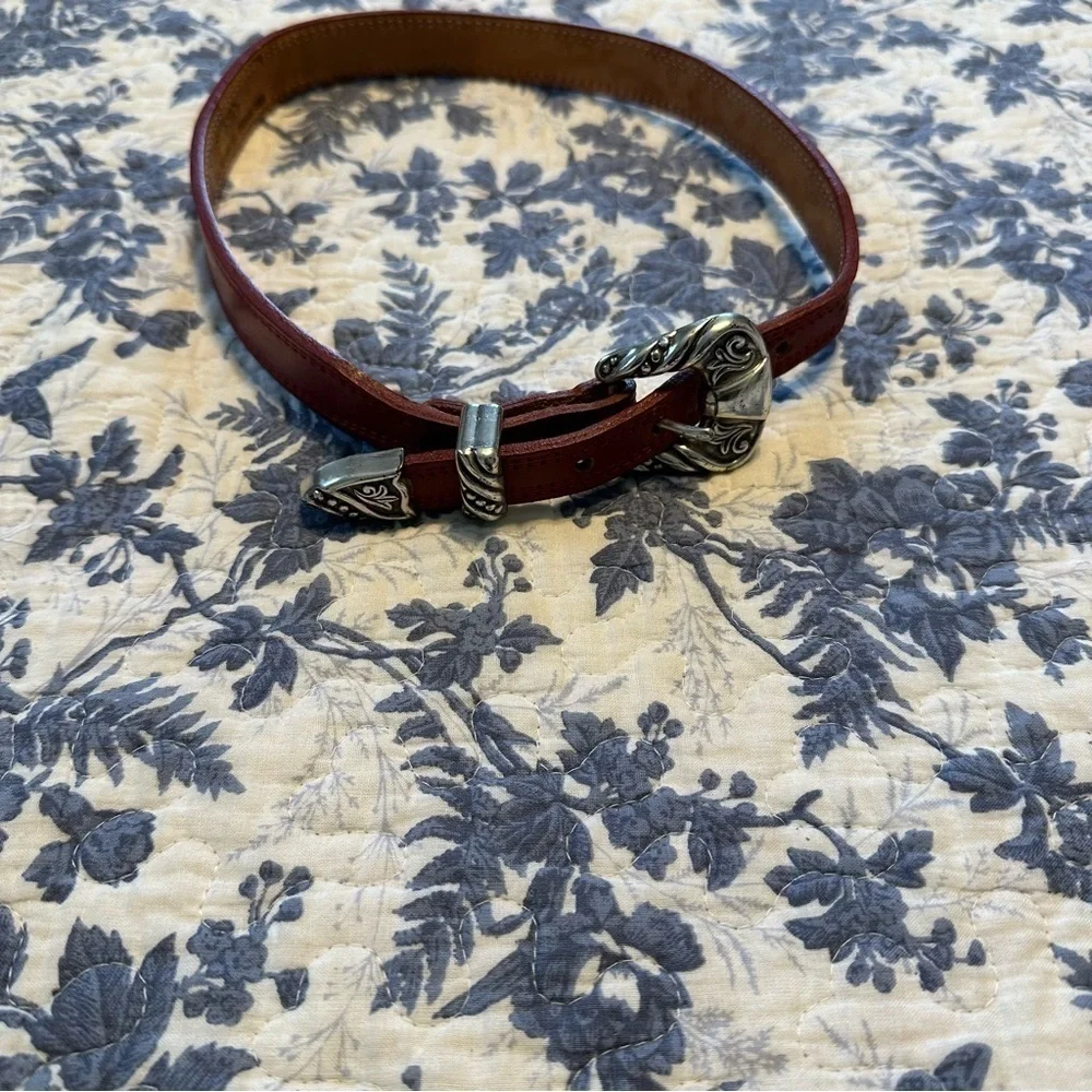 Nocona Belt Leather Red Western with Silver Hardware Size 21” - 24 1/2”
